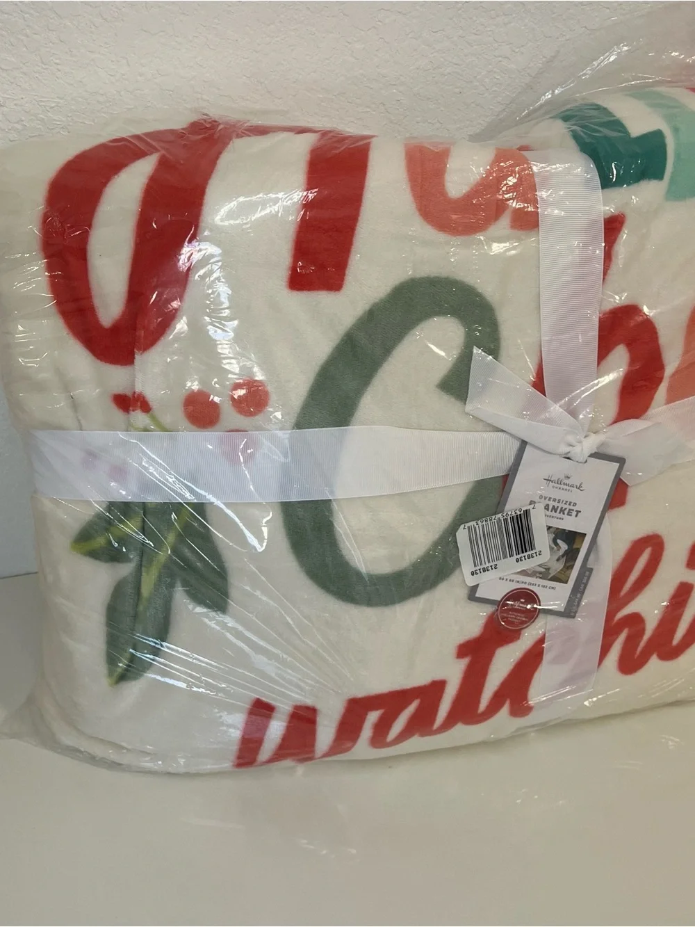 Hallmark White, Red & Green Festive Script Throw